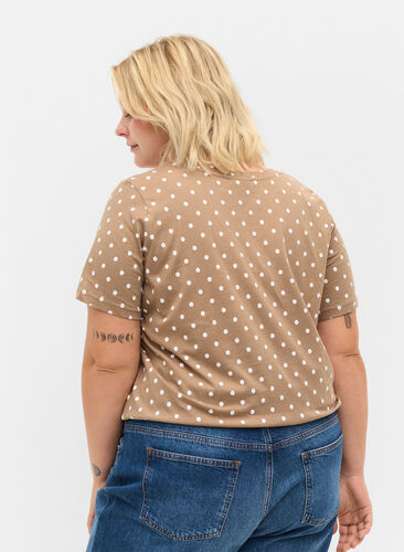 Polka dotted cotton t-shirt, Desert Taupe W. Dot, Model image number 1