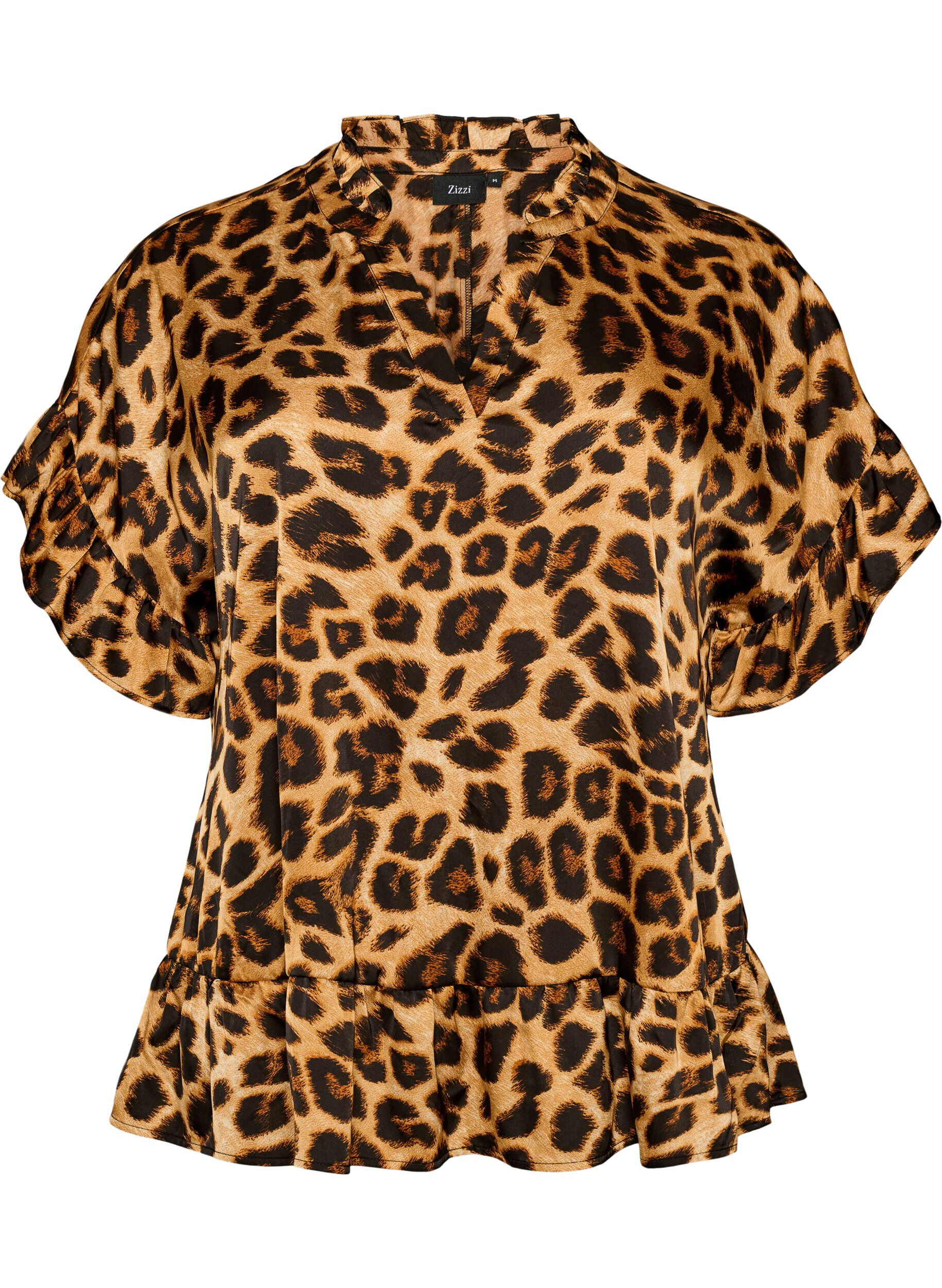 Blouse with leopard print and ruffle details