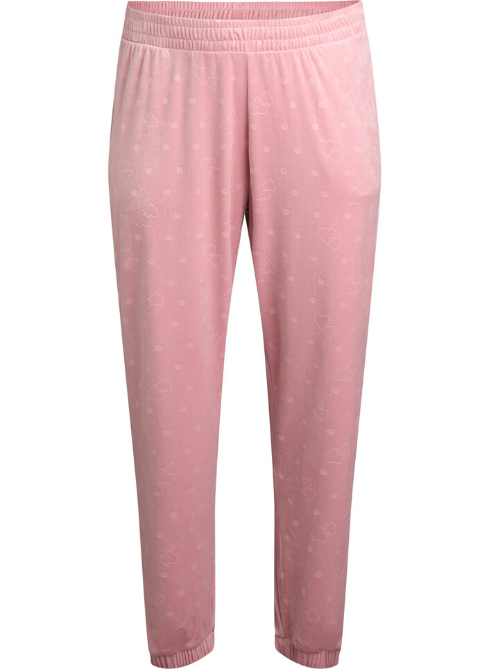 Velour trousers with polka dots and hearts, Rose, Packshot image number 0
