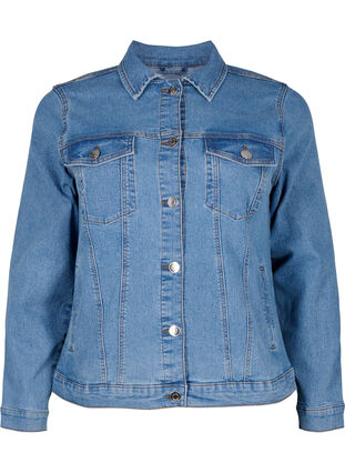 FLASH - Denim jacket in a stretchy cotton blend, Blue Denim, Packshot image number 0