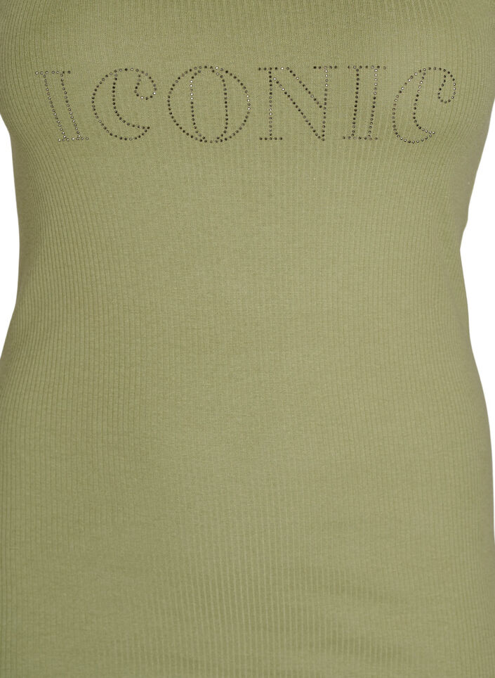 Slim-fit tank top with rhinestones, Green, Packshot image number 2