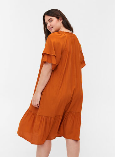 Short-sleeved dress with A-line cut and pockets, Autumnal, Model image number 1