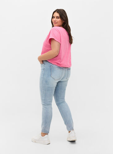High-waisted Amy jeans with decorative rhinestones, Light blue, Model image number 1