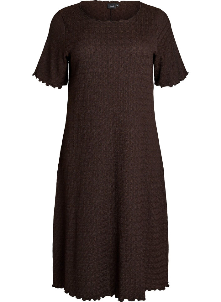 Textured midi dress with short sleeves, Brown, Packshot image number 0