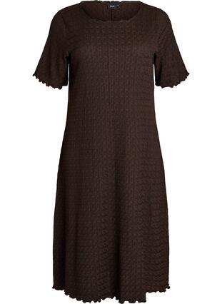 Textured midi dress with short sleeves - Brown - Sz. 40-64 - Zizzifashion Textured midi dress with short sleeves - Brown - Sz. 40-64 - Zizzifashion