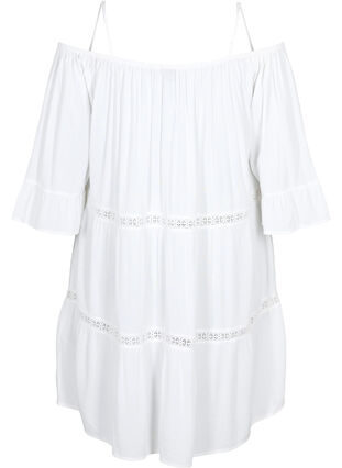 Beach tunic with off-shoulder, White, Packshot image number 1
