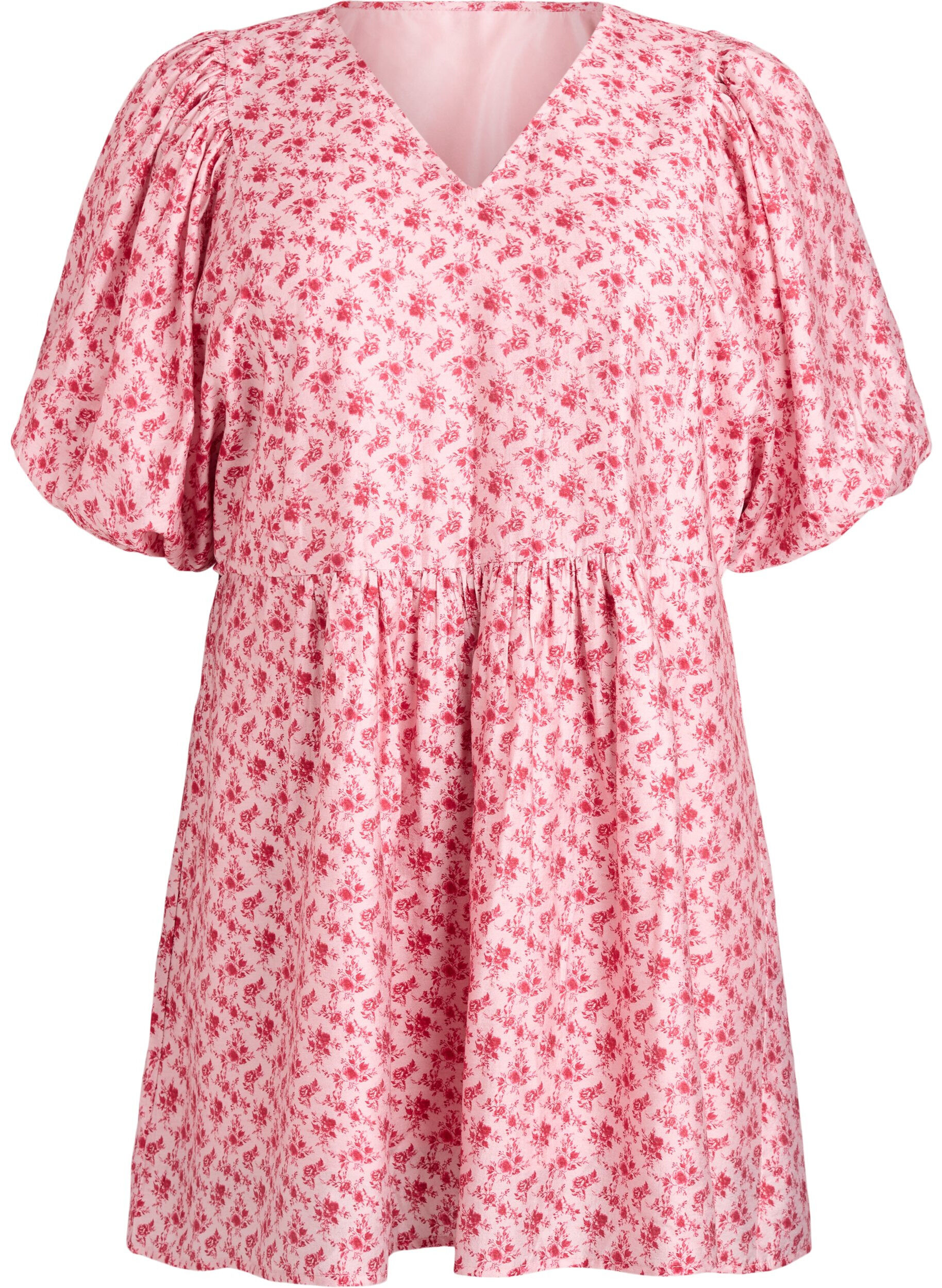 ZizzifashionShort viscose dress with an empire line and balloon sleeves, Red, Packshot image number 0