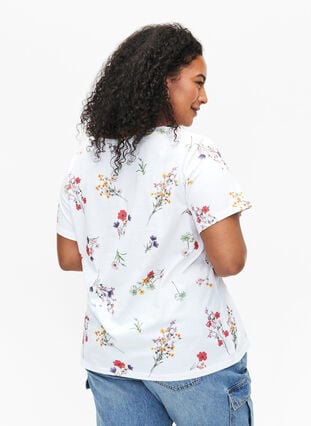 Organic cotton T-shirt with floral print, Bright W. AOP Flower, Model image number 1