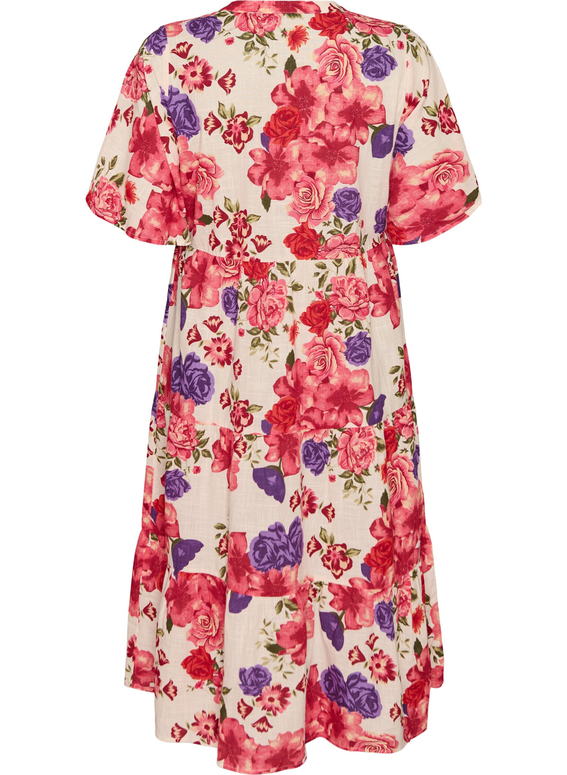 ZizzifashionCotton midi dress with floral print, Red, Packshot image number 1