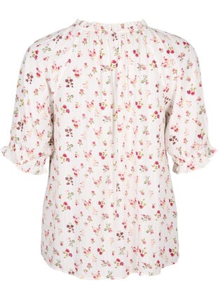 Floral viscose blouse with half sleeves, B. White Rose Flower, Packshot image number 1