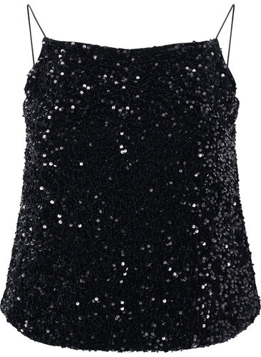Top with sequin and narrow straps, Black Sequins, Packshot image number 0