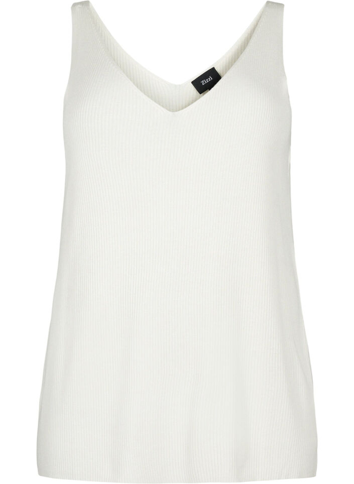 Knitted top with v-neckline, Cloud Dancer, Packshot image number 0