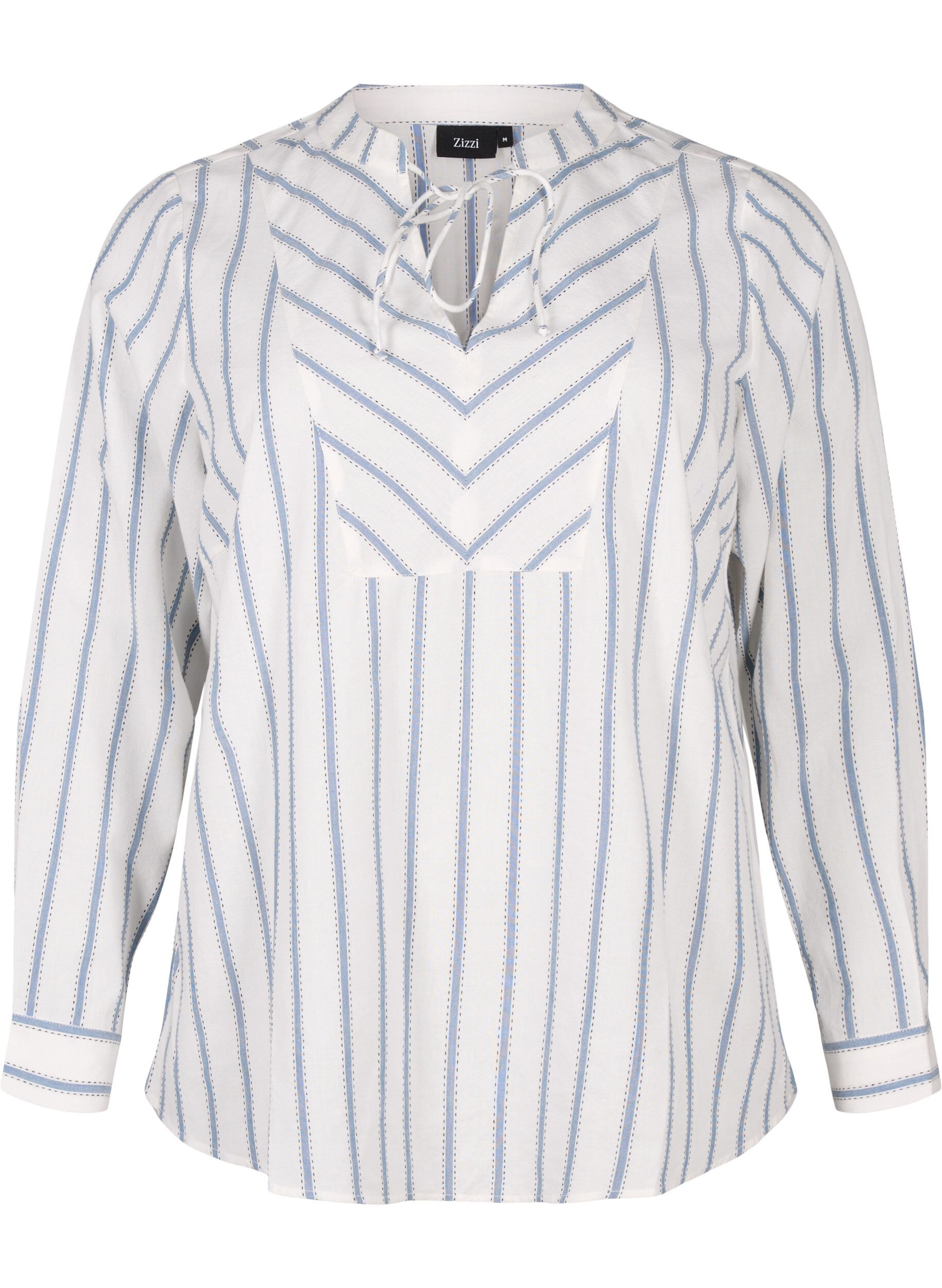 Zizzifashion Striped blouse with tie detail, White, Packshot image number 0