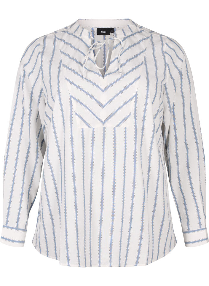 Striped blouse with tie detail, White, Packshot image number 0