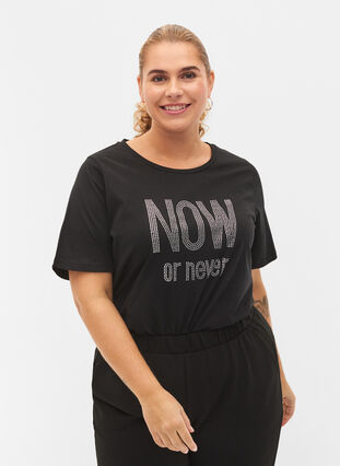 T-shirt in organic cotton with studs , Black NOW or never, Model image number 0