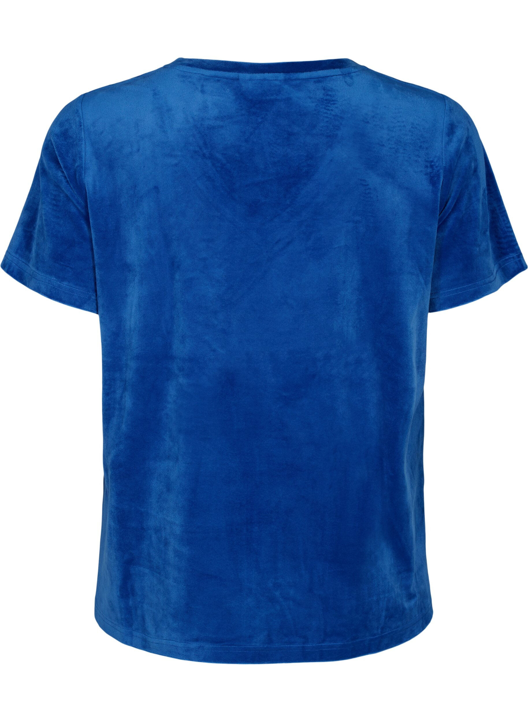 Zizzifashion Velour t-shirt with a v-neck, Monaco Blue, Packshot image number 1
