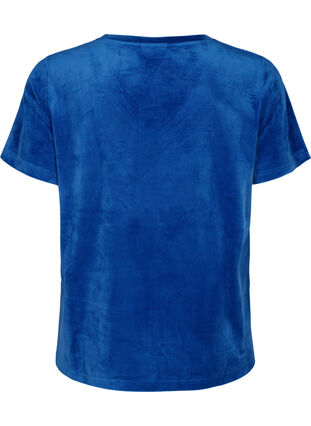 Velour t-shirt with a v-neck, Monaco Blue, Packshot image number 1