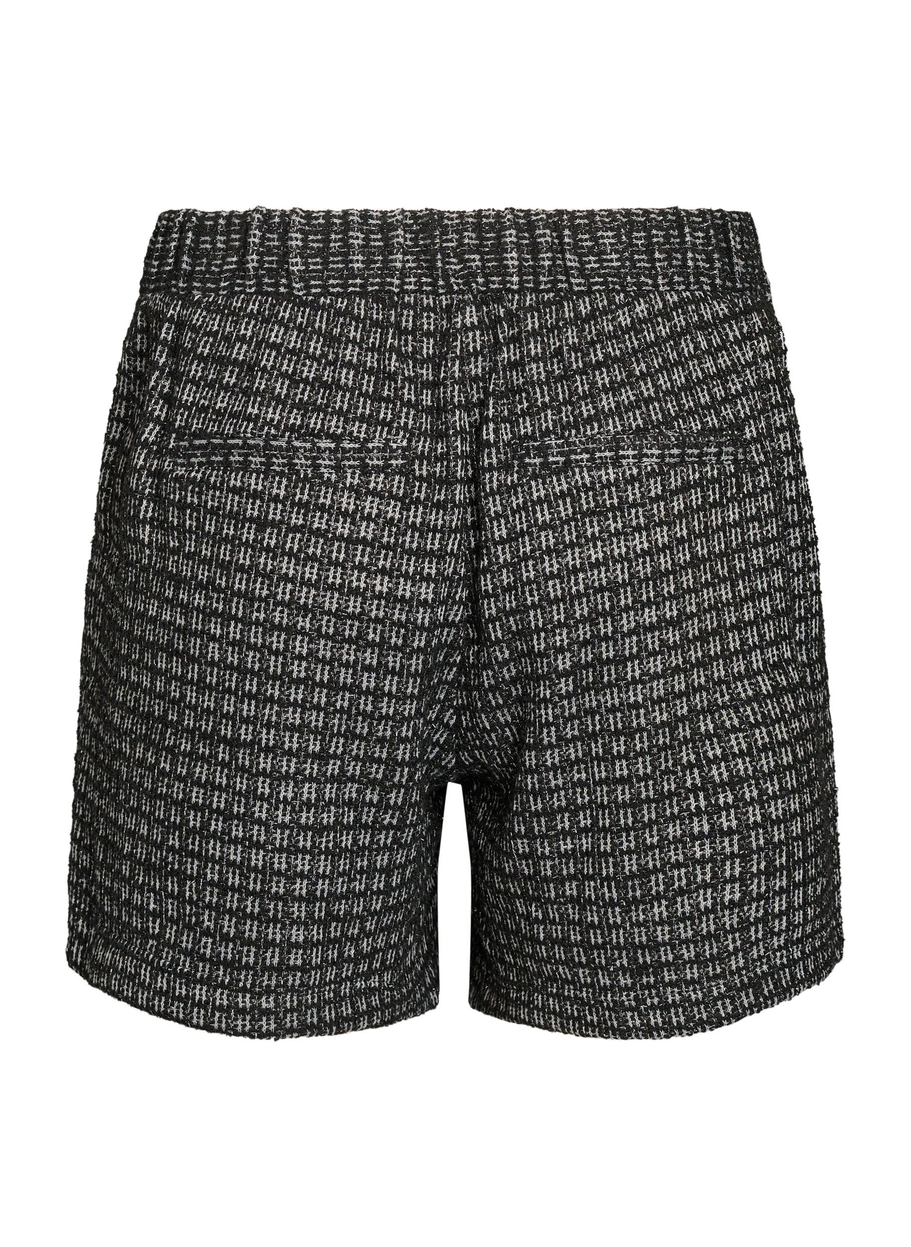 Zizzifashion Loose boucl&eacute; shorts with pockets, Black, Packshot image number 1