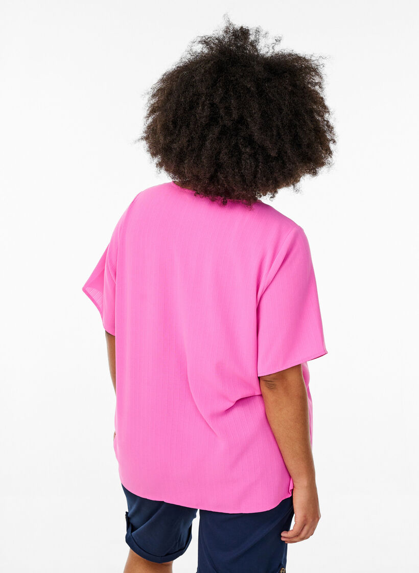 Short-sleeved blouse with round neck, Pink, Model image number 2