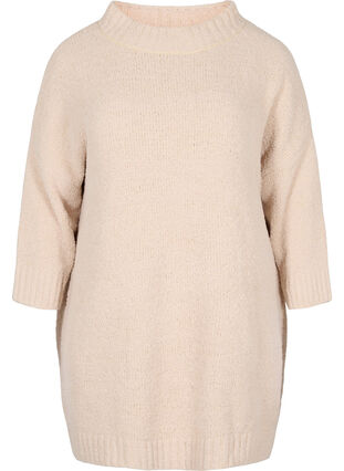 Long knitted jumper in soft teddy, Pumice Stone, Packshot image number 0