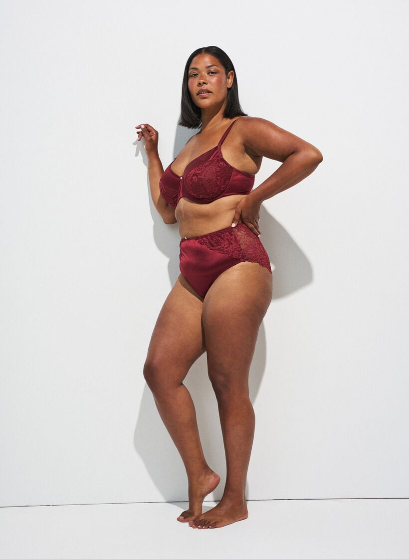 Panties with lace and a bow detail at the back, Dark Bordeaux, Model image number 0