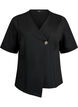 Blouse with asymmetric wrap effect and short sleeves, Black, Packshot image number 0