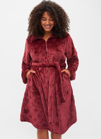 Dressing gown with zip and pockets, Rose, Model