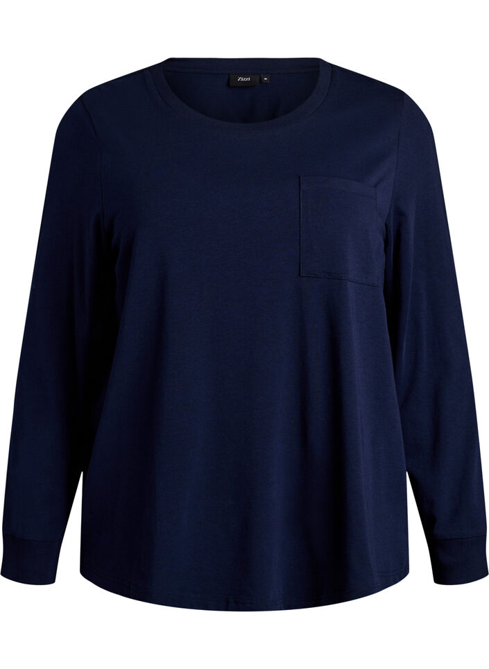Long-sleeved pyjama top in soft cotton jersey, Blue, Packshot image number 0