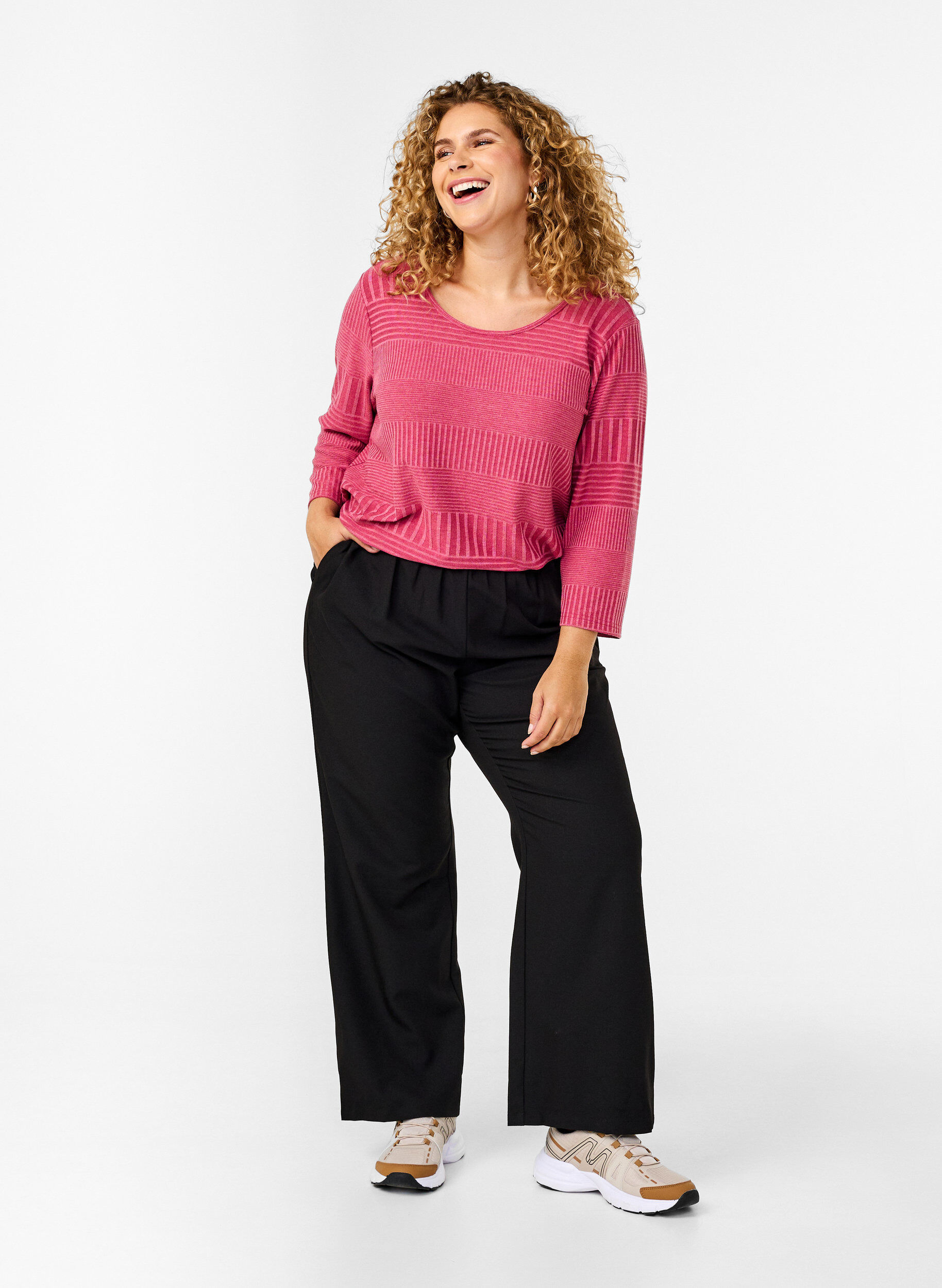 Zizzifashion Blouse with 3/4 sleeves and striped pattern, Malaga Mel., Model image number 2