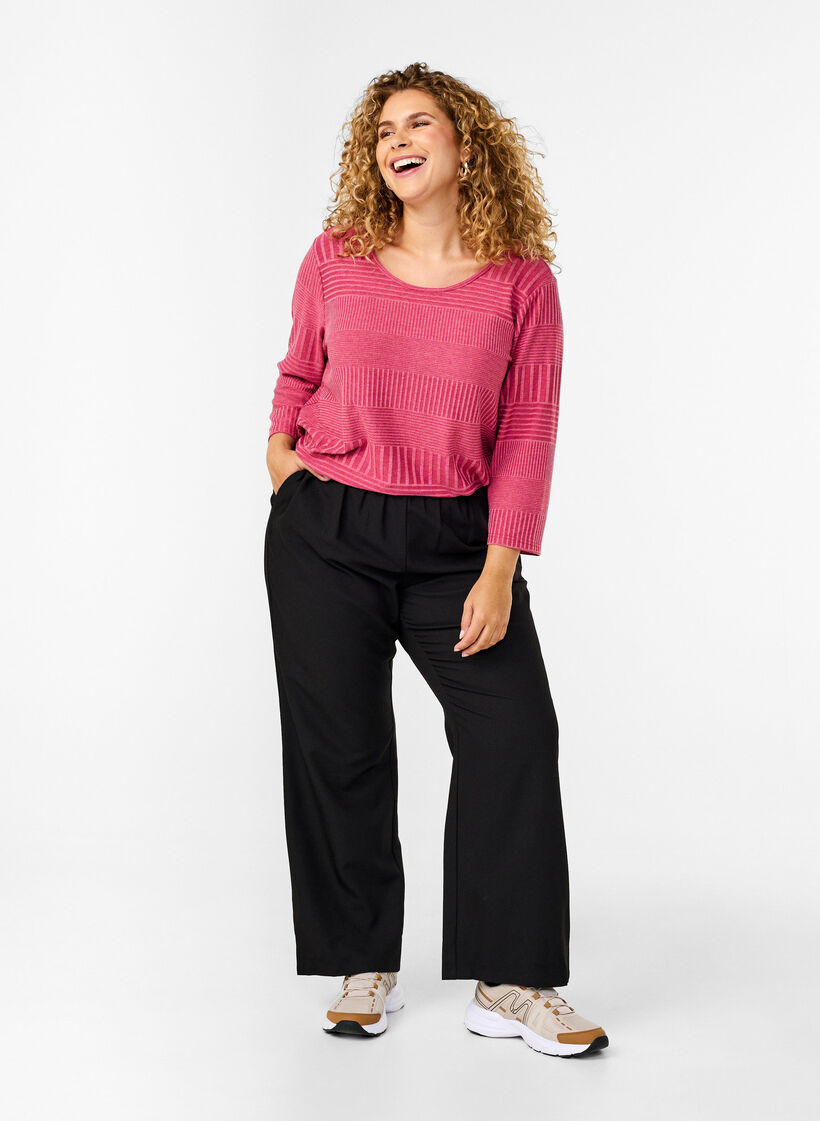 Blouse with 3/4 sleeves and striped pattern, Malaga Mel., Model image number 2