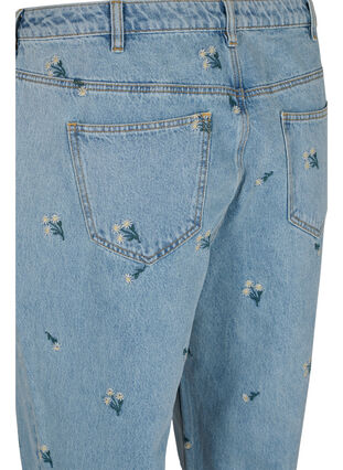 Mille mom fit jeans with floral embroidery, Blue w. Small Flower, Packshot image number 3
