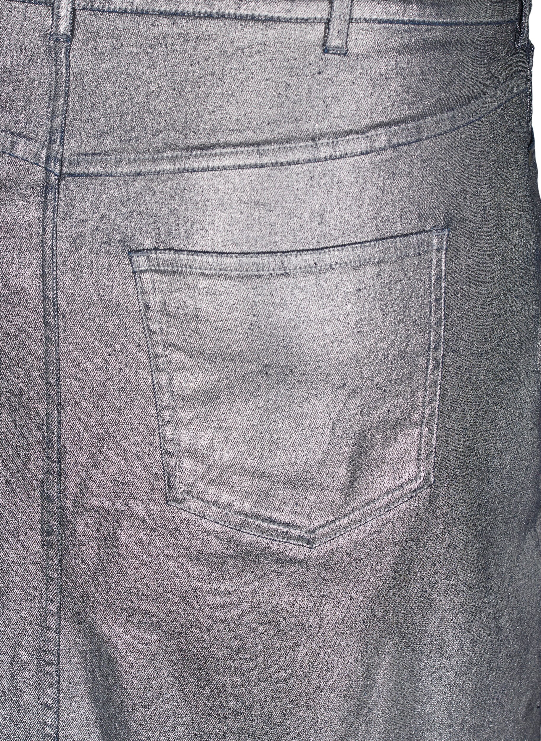 Zizzifashion Silver coated midi skirt, Gun Sliver, Packshot image number 2