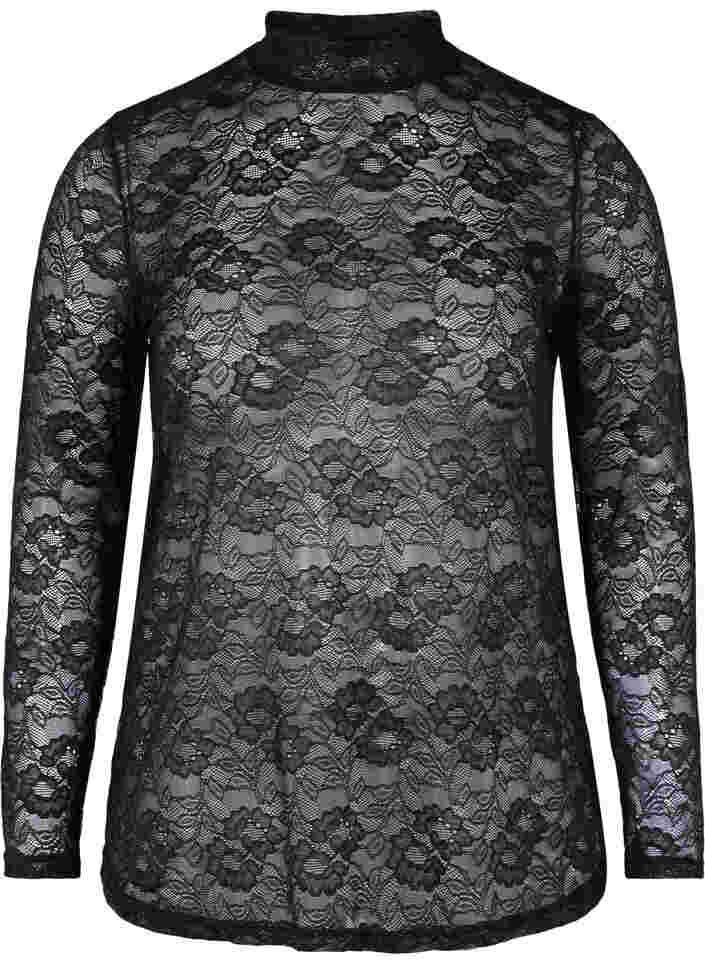 Long-sleeved lace blouse, Black Lace, Packshot image number 0