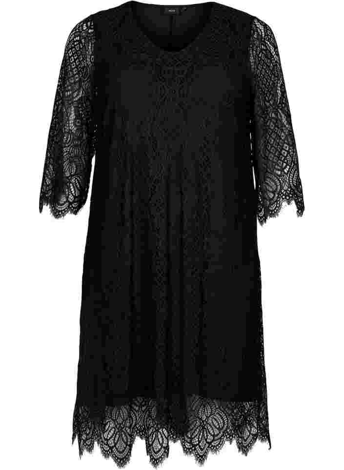 Lace Dress with 3/4 sleeves, Black, Packshot