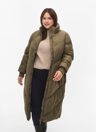 Long puffer winter jacket, Bungee Cord , Model image number 2