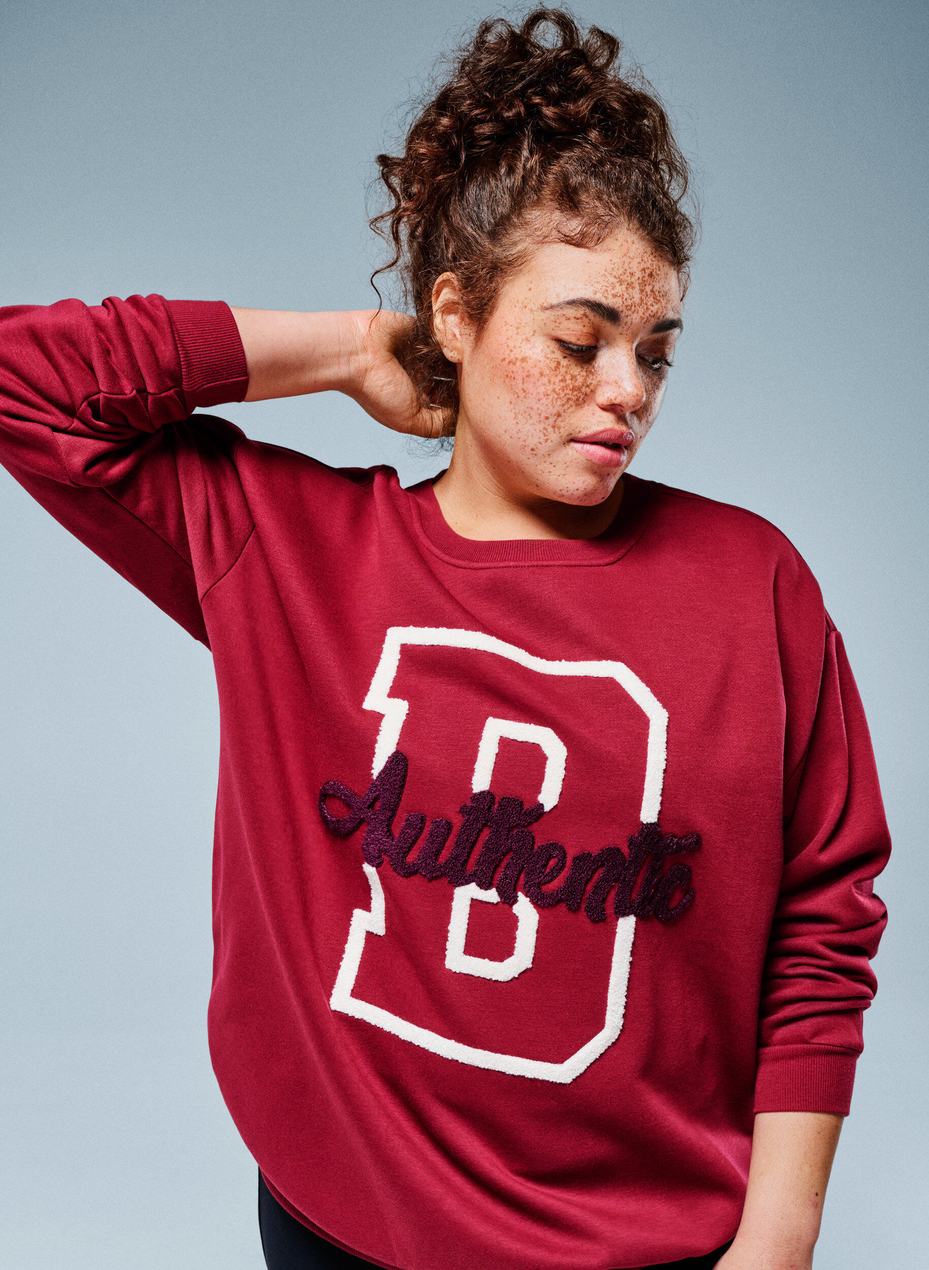 ZizzifashionSweatshirt with terry text, Dark Bordeaux, Image image number 0