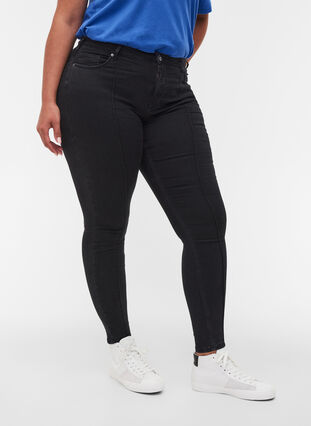 Super slim Amy jeans with piping, Black, Model image number 2