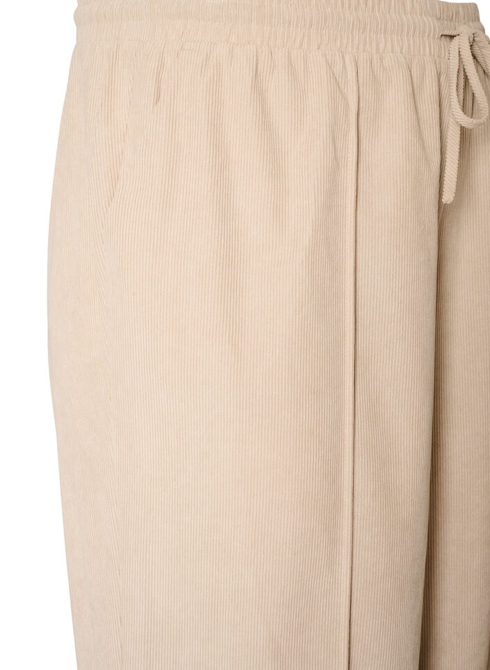 Corduroy trousers with wide legs and a high waist, Beige, Packshot image number 2