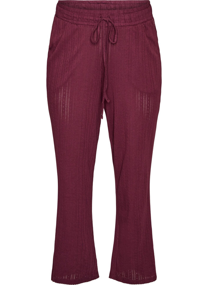 Organic cotton pyjama bottoms with eyelet embroidery, Dark Bordeaux, Packshot image number 0