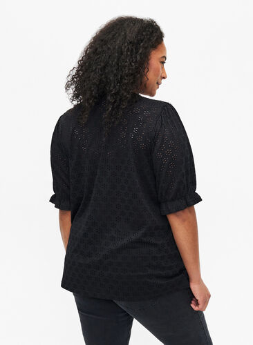 V-neck blouse with hole pattern, Black, Model image number 1