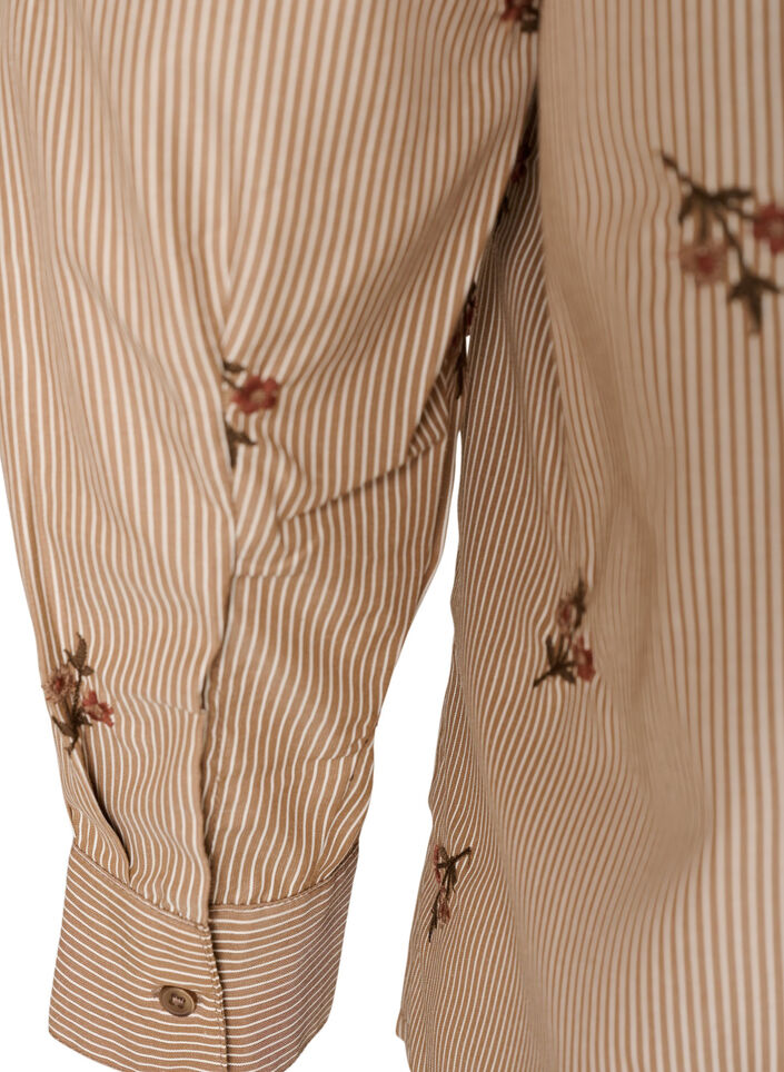 Striped shirt with embroidered flowers, Brown, Packshot image number 3