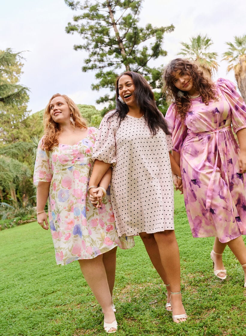 Polka dot A-line dress with balloon sleeves, Pink, Image image number 0