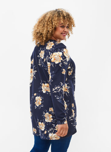 Floral blouse with long sleeves, Night Sky Flower AOP, Model image number 1