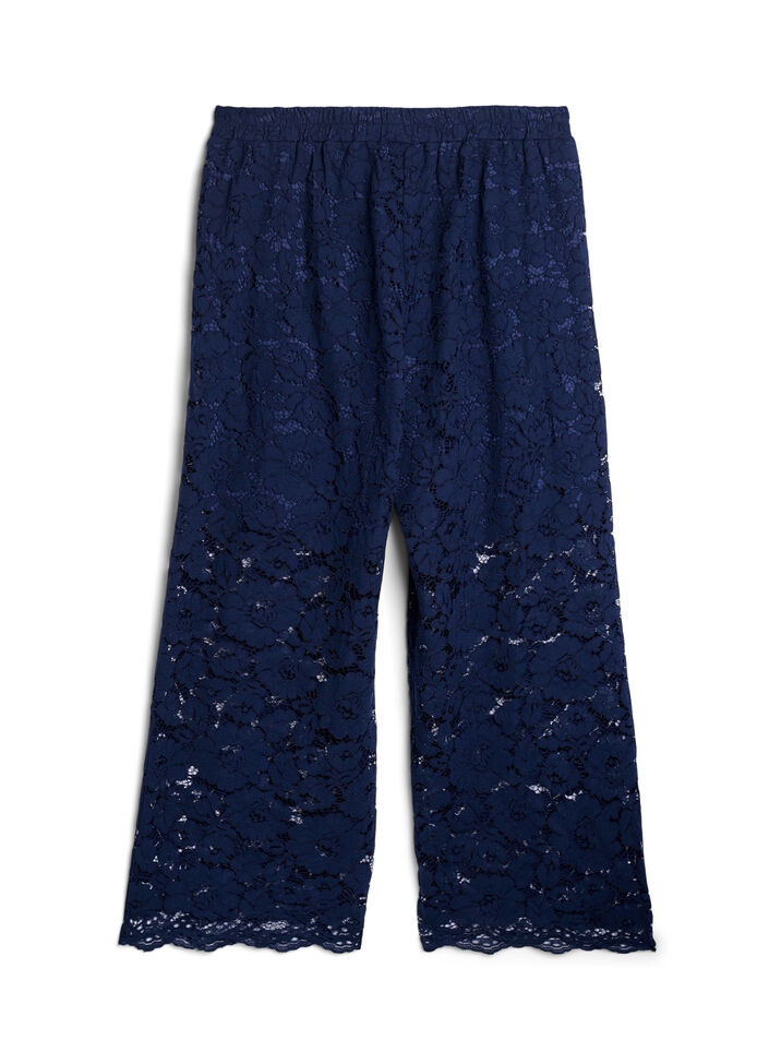 Lace trousers with a high waist and pockets, Blue, Packshot image number 1