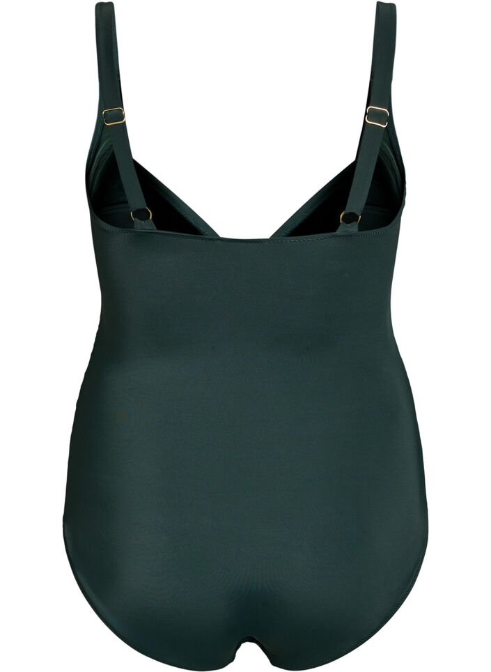 Swimsuit with ring detail and draping, Green, Packshot image number 1