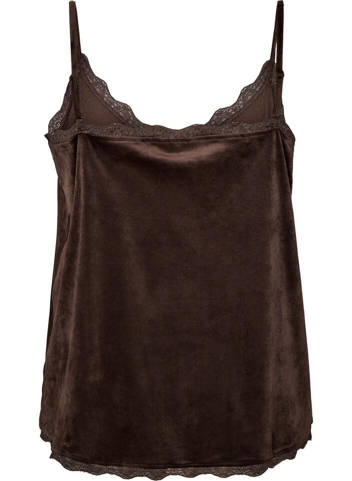 Velour top with lace trim, Brown, Packshot image number 1