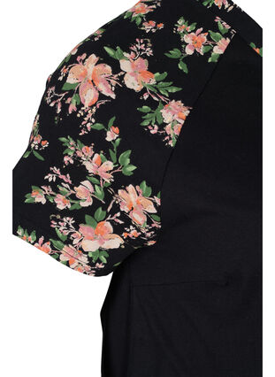 Short sleeve cotton nightdress with print details, Black Flower, Packshot image number 3