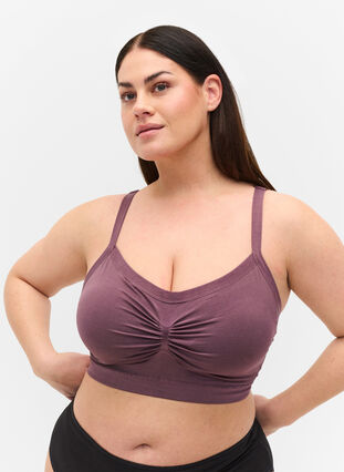 Soft bra with lace back, Black Plum, Model image number 0