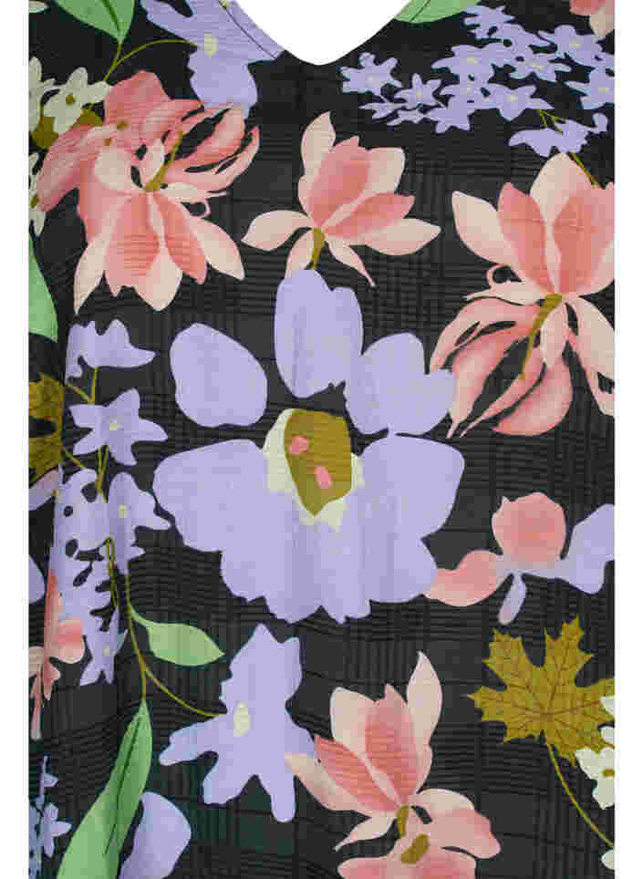 Floral viscose midi dress with 3/4 sleeves, Purple Green Flower, Packshot image number 2