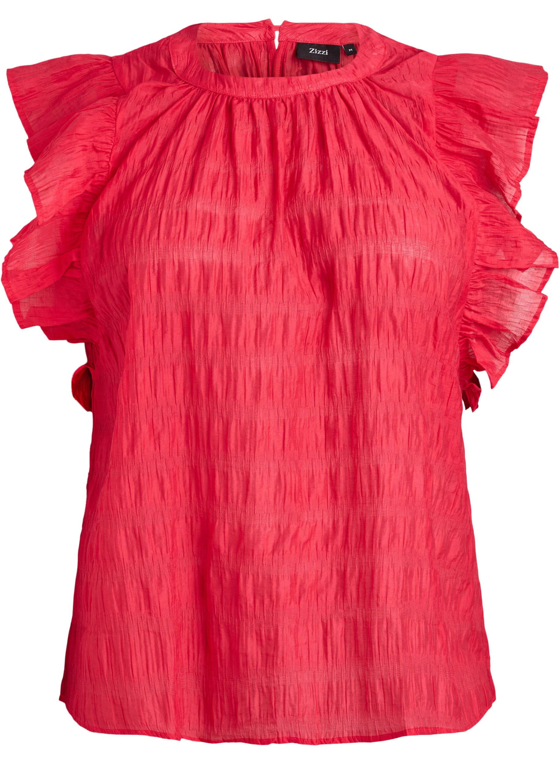 ZizzifashionSleeveless blouse with texture and ruffles, Red, Packshot image number 0